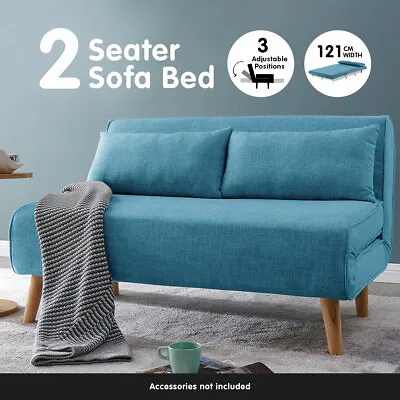 2 Seater Sofa Bed Lounge Couch Modular Furniture Home Linen Fabric Blue • $439