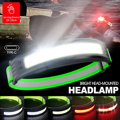 Waterproof COB LED Motion Sensor Head Torch USB Rechargeable Headlamp • $14.99