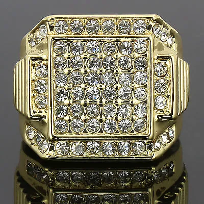 Mens 14k Gold Plated Hip Hop Style 6 Square Ring Cubic-Zirconia • $12.99