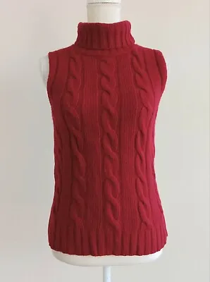 Small Max Mara Weekend Brick-red Sleeveless Chunky Cable-Knit Turtleneck Sweater • $30