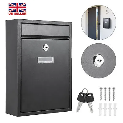 Post Box Large Letter Mail Box Steel Lockable Outdoor Wall Mounted With Keys • £15.79