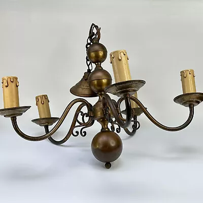 Vintage French 5 Arm Large Flemish Style Brass Electric Ceiling Light Chandelier • $69.63