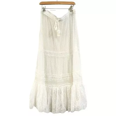 ANTHROPOLOGIE Sheer Lace Maxi Skirt Ivory Size XL NEW • $60