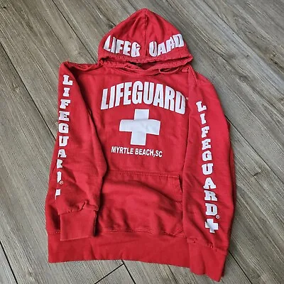 Lifeguard Red Graphic Myrtle Beach California Single Pocket Hoodie Adult Size M • $17.60