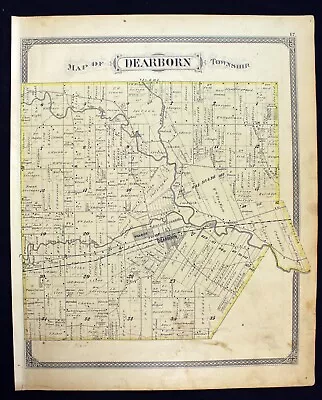 1876 Plat Map Dearborn Township Wayne County Detroit Michigan Original • $49.50