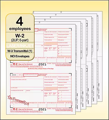 2021 IRS Tax Form W-2 Wage Stmts 4 Employees LASER + (1)W3 #W2TRADS605 - NO Env • $10.90