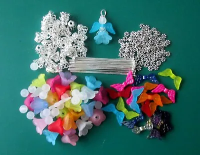 12 / 24 X GUARDIAN ANGELS / FAIRY CHARMS / WINGS / LUCITE / FROSTED BEAD DIY KIT • £4.95