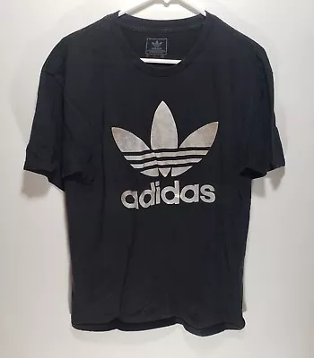 VTG Mens Adidas Trefoil Black Shirt Double Sided W/flipped Logo On Back Size L • $20