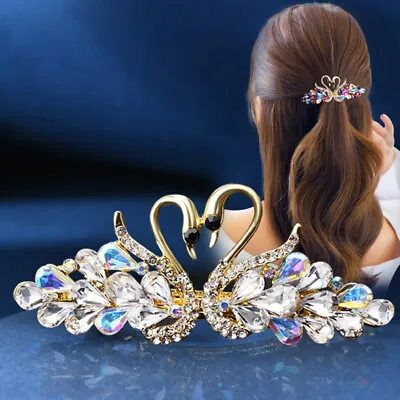 Women Large Crystal Swan Hair Clip Barrette Hairpin Clips Ponytail Hair • £4.68