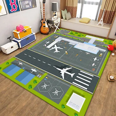 Kids Carpet Play Mat Airport Runway Plane Kids Rugs For Playroom & Kid Bedroom • £12.46
