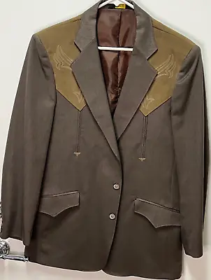 Mesquite Niver Western Wear 2-Button Blazer W/ Suede Accent Brown Size 40R • $69