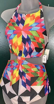 NWT $253 Mara Hoffman Fractals Cut-Out One-Piece Swimsuit Peach Multi-Size Large • $109.95