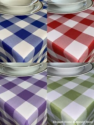 GINGHAM Check Bi-Stretch Polyester TABLE CLOTH - Various Colours • £10.95