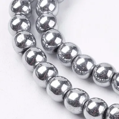 Strand Non Magnetic Synthetic Hematite Round Beads Silver Gold Rose Or Rainbow • £2.75