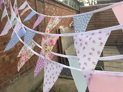 Fabric  Bunting.Vintage Floralshabby Chicwhiterainbow.10/ 120FT.Weddings. • £5.75