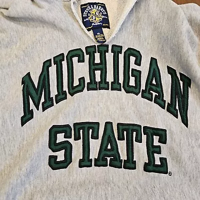 VTG 90s Michigan State Spartans University Hoodie Hooded Sweatshirt Gray XL • $49.99