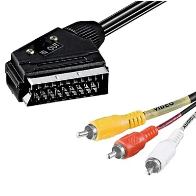 £4.95 • Buy 3m SCART Cable To 3 TRIPLE RCA PHONO Audio Video TV AV Lead With IN/OUT Switch