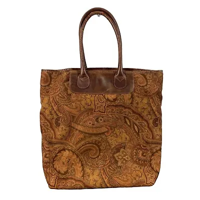 J. Jill Vintage Paisley Tapestry Brown Purse Leather Trim Tote Bag • $29.99