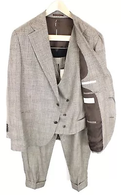 SUITSUPPLY La Spalla Men Suit UK54S Houndstooth Silk Linen Wool 3 Piece Lined • $370.60