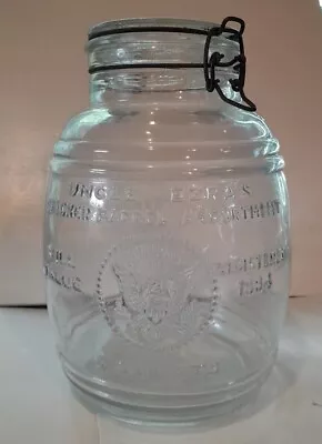 Uncle Ezra's Cracker Barrel  4qt Clear Glass Storage Cookie Jar Vintage 1966 • $35