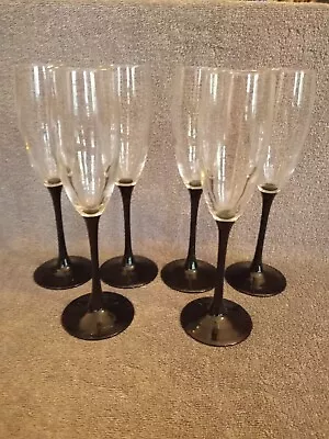 Vintage Luminarc Champagne Glass Flutes With Black Stem Set Of 6 France • $24.95
