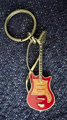 Guitar Keychain Music Red Orange Enamel Instrument Accessory Vtg • $6.95