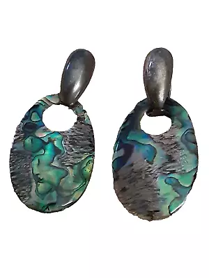 Green Abalone 2.5  Oval Earrings Shell Lightweight Beachy • $8.40