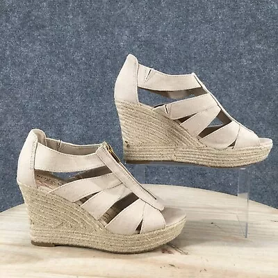 Merona Sandals Womens 10 Casual Front Zip Wedge Espadrille Beige Fabric Peep Toe • $26.99