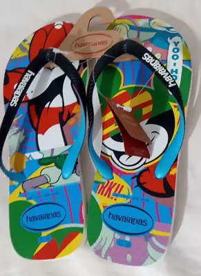 Havaianas Thongs Flip Flops Disney Colorful Mickey Mouse Pluto SZ 11-12 US NWT • $25