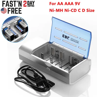 EBL Universal Charger For AA AAA C D Cell 9V Ni-CD Ni-MH Rechargeable Batteries • $14.99