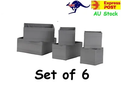 6x IKEA SKUB Box Storage Organiser Wardrobe Belt Socks Jewellery Drawer GREY • $25.99