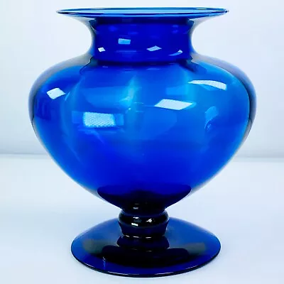 Vintage Cobalt Blue Footed Vase Elegant Glass 7.5  • $29.99