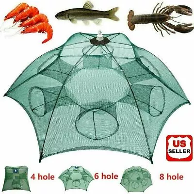 Fishing Bait Trap Crab Net Crawdad Shrimp Cast Dip Cage Fish Minnow Foldable NEW • $12.98