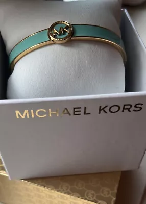 NWT! MICHAEL KORS Haute Gold Tone Teal/turquoise Enamel Bangle Bracelet • $40