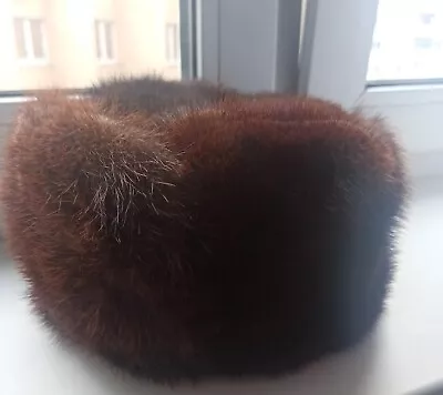 Mink Fur Hat Russian Winter Men Cap Brown Warm  Size 6-7/8 • $48.95