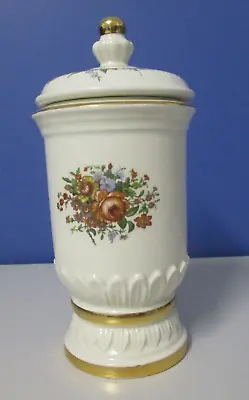 Vintage Fieldings Crown Devon Porcelain Lidded Jar Floral With Gold Trim 22cm VG • $49.41