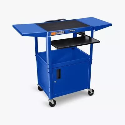 Luxor Adjustable Height Blue Metal A/V Cart W/ Pullout Keyboard Tray Cabinet... • $508.35