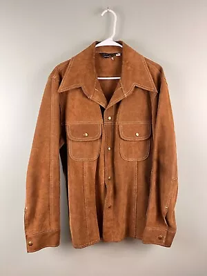 Vintage JC Penney Suede COWHIDE Leather Sz 42 Shirt Jacket HIPPIE Boho Heavy • $55.99