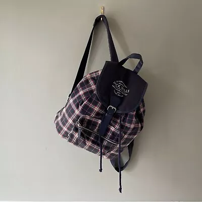 Jack Wills Rucksack Bag Backpack Handbag Blue Checked Zip Up Medium Drawstring • £15.99