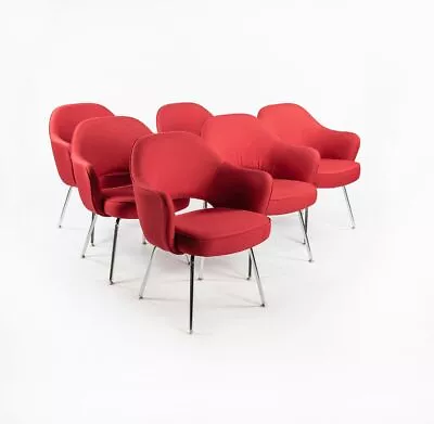 2010s Knoll Saarinen Executive Arm Chair In Red Fabric With Tubular Steel Legs • £764.06