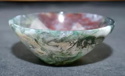 Moss Agate Bowl Hand Carved 3.03  Pure Crystal Gem Stone Functional Chakra M287 • $22.99