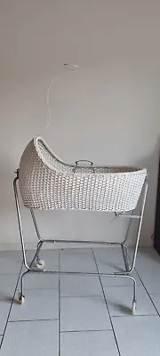 Vintage 1970's Bassinet /Baby Cot And Stand- Plastic Wicker- Excellent Condition • $150