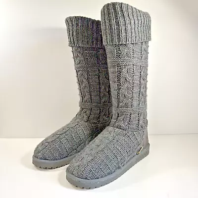 Muk Luks Cozy - Women's Size 8 - Gray Comfort Pull On Sweater Knit Boots • $21.32