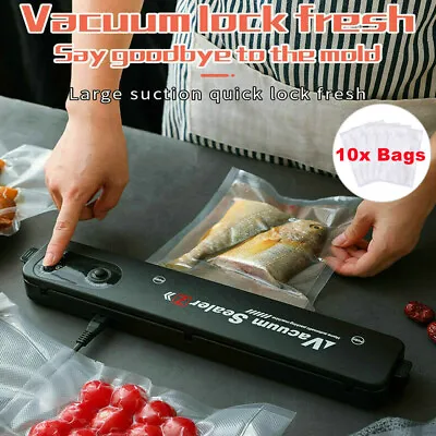 Vacuum Food Sealer Manual Automatic Vac Sealer Dry Packing Machine + 10Pcs Bags • £10.99