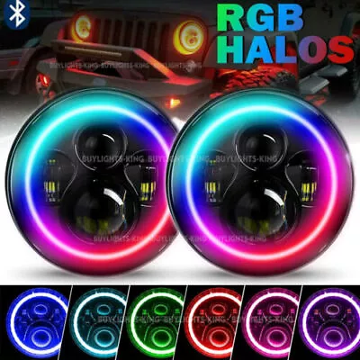 2x 7inch RGB LED Projector Headlights Halo Angel Eye Bluetooth For GQ PATROL • $134.89