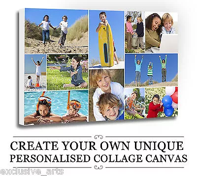 Your Photo/Picture PERSONALISED COLLAGE CANVAS A4 A3 A2 A1 A0 320gsm 18MM FRAME • £20.44