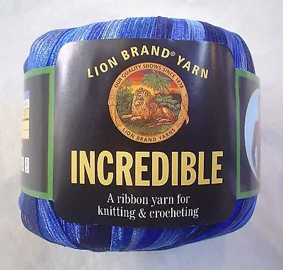 Lion Brand INCREDIBLE Vintage Ribbon Yarn #202 BLUE SHADES 50 Grams • $11.99