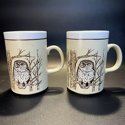 Set Of 2 Vintage Owl Tree Branch 12 Oz Speckled Embossed Mugs Cups Japan • $12