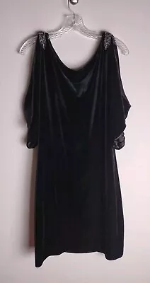 Aidan Mattox Black Velvet Velour Rhinestone Cold Shoulder Cocktail Dress 10 • $69.99