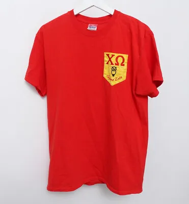 $13.99 • Buy Vintage Chi Omega Owls T Shirt Size MEDIUM Fit Small RED 90s Sigma Zeta Frat